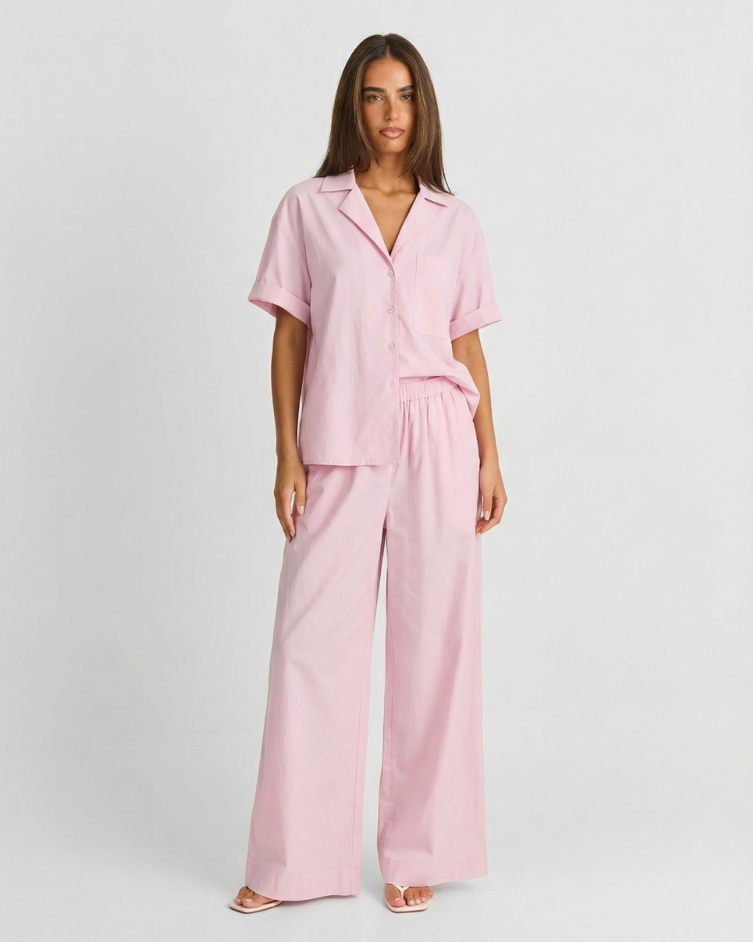 Rosie | Pink Cotton Wide Leg Co-ord Set
