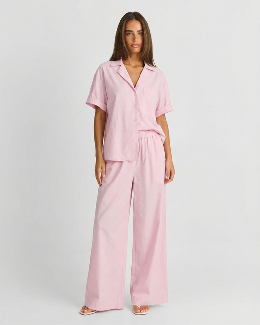Rosie | Pink Cotton Wide Leg Co-ord Set