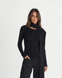 Nina | Round Neck Button Front Long Sleeve Ribbed Cropped Cardigan