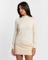 Sophie | Mock Neck Gold Shoulder Button Puff Shoulder Ribbed Fitted Knit Top