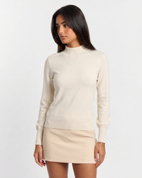 Sophie | Mock Neck Gold Shoulder Button Puff Shoulder Ribbed Fitted Knit Top