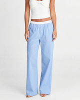 Charlotte | Button-Fly Striped Cotton Wide-Leg Trousers with Elasticated Waist