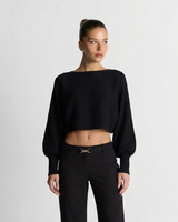 Florence | Wide Boat Neck Dropped Shoulder Voluminous Sleeve Ribbed Cropped Knit Top