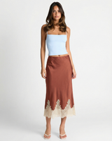 Lottie | Satin Lace Trim Slip Midi Skirt