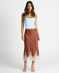 Lottie | Satin Lace Trim Slip Midi Skirt