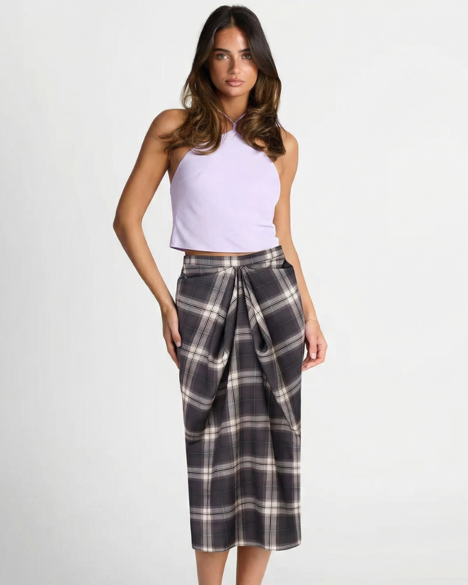 Nora | Plaid Wrap Midi Skirt