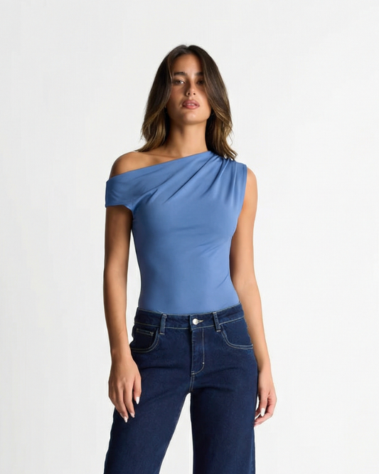 Rue | One Shoulder Bodysuit Light Blue Sleeveless