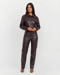 Maisie | Croc Embossed Faux Leather Jacket Trousers Set