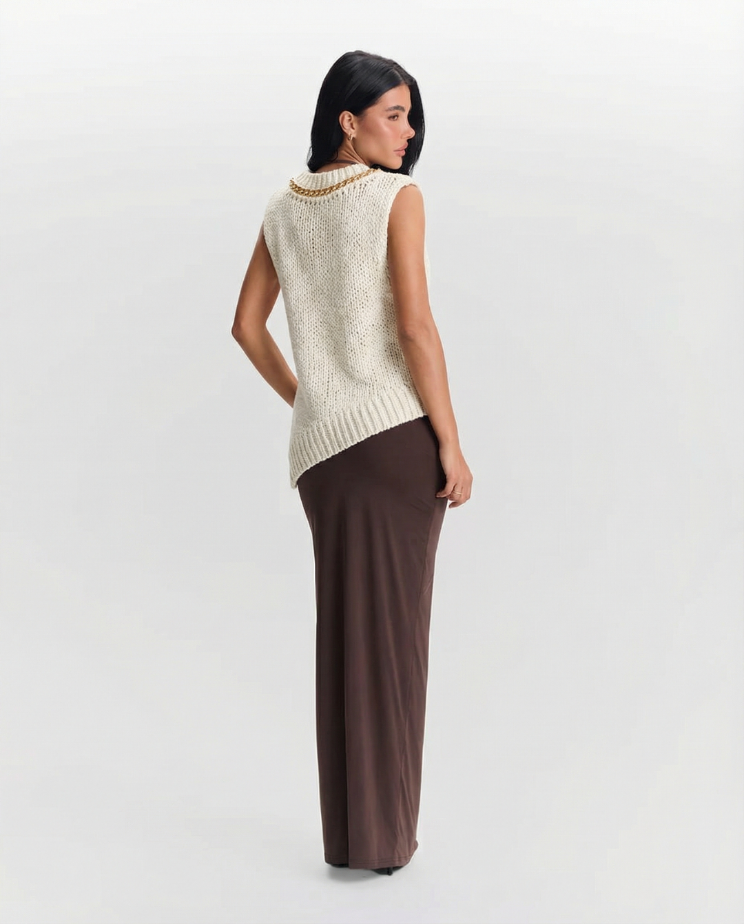 Francesca | Chunky Open-Knit Vest with Chain Detail