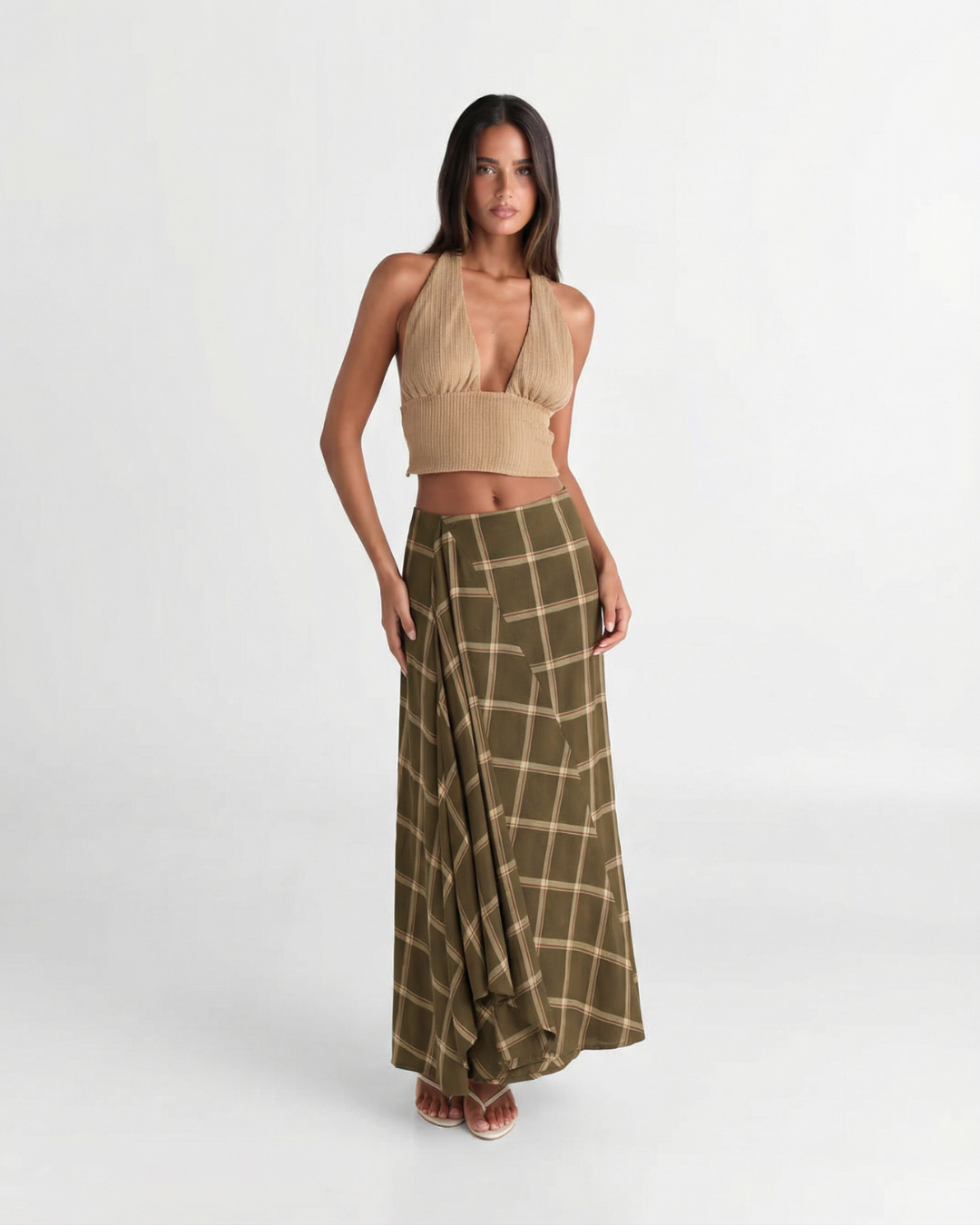 Imogen | Wrap Front Plaid Maxi Skirt