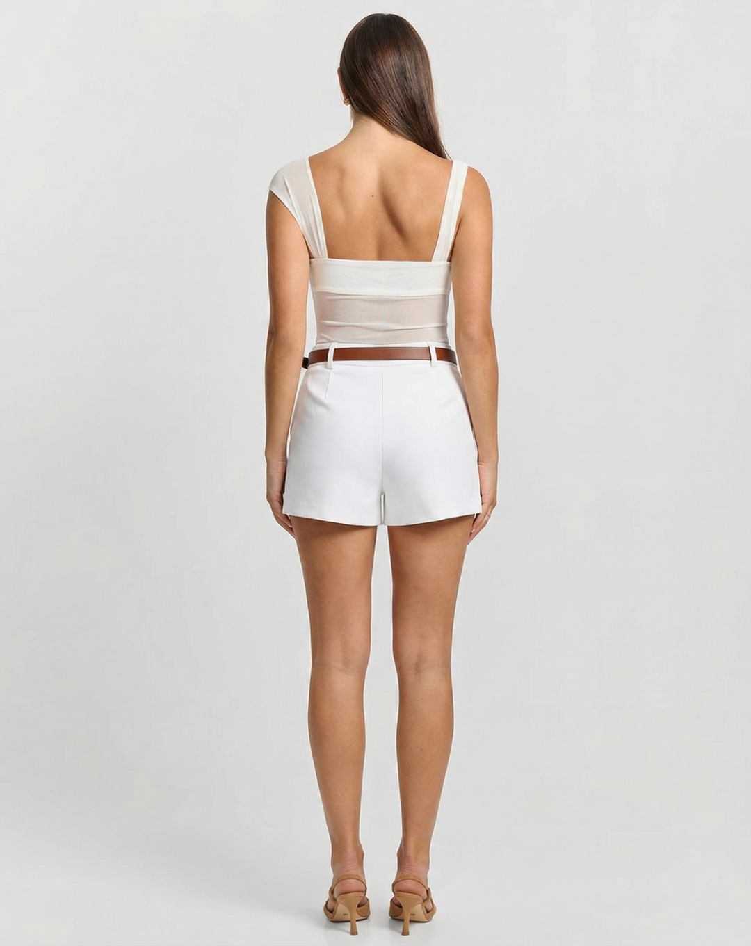 Lux | White Shorts Tailored High Waisted Belted A Line Mini