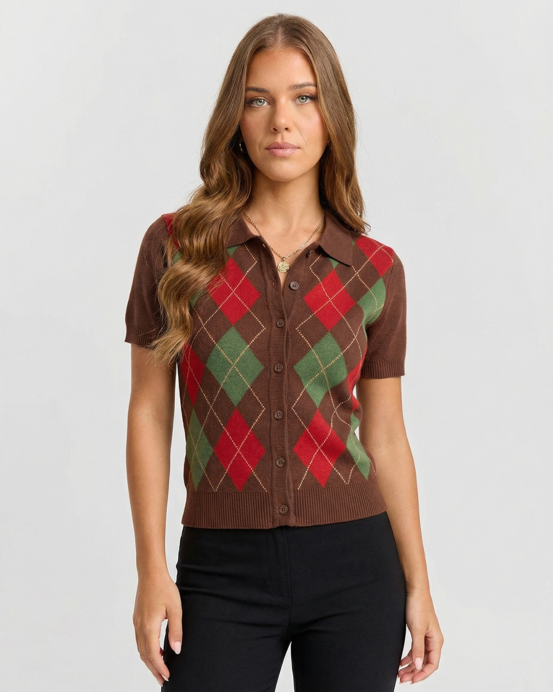 Hallie | Argyle Cropped Knit Cardigan