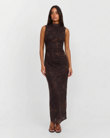 Tamara | Draped High Neck Side Ruching Sleeveless Bodycon Maxi Dress