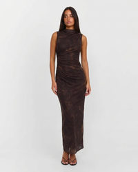 Tamara | Draped High Neck Side Ruching Sleeveless Bodycon Maxi Dress