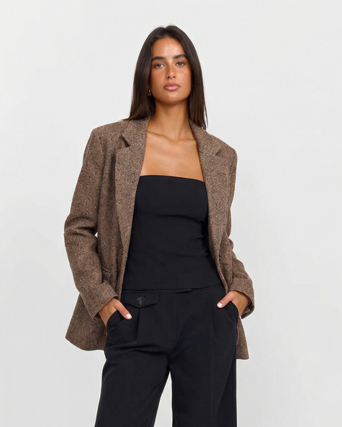 Nori | Autumn Oversized Tweed Blazer Brown