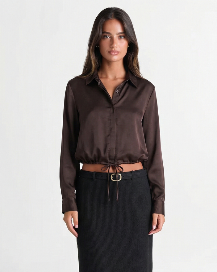 Astrid | Tie-Front Cropped Satin Shirt