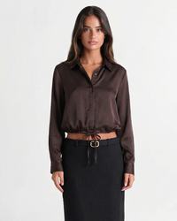 Astrid | Tie-Front Cropped Satin Shirt
