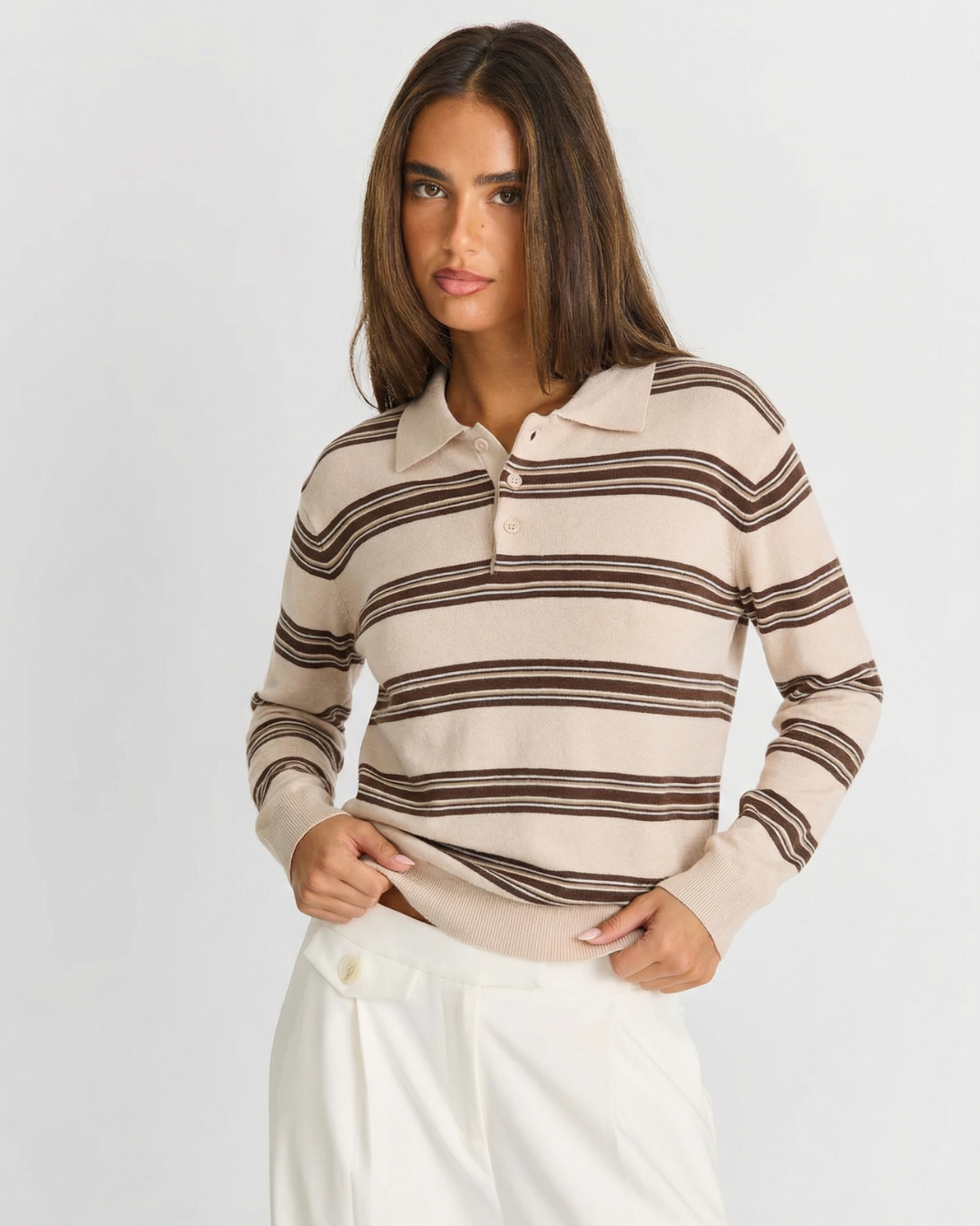 Bella | Striped Knit Polo Top