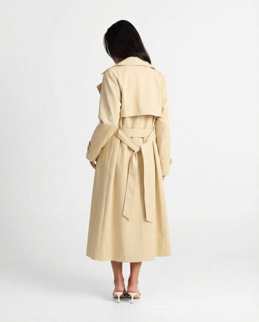 Hana | Elegant Belted Trench Coat Cream Long