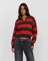 Maisie | Striped Cropped Knit Polo Top