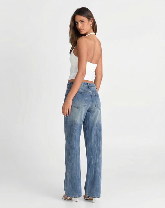 Cora | Wide Leg Jeans Light Blue High Waisted Vintage Faded
