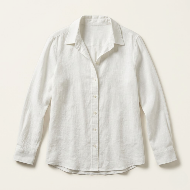 Sabina linen button down blouse in White