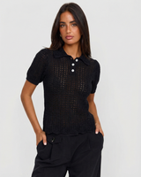 Sophie | Puff Sleeve Crochet Polo Top