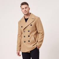 Rhys men's double breasted wool pea coat in Khaki