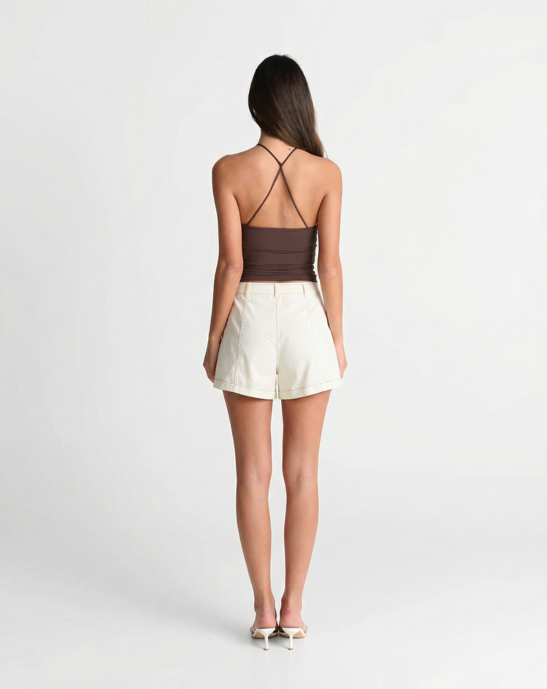 Beatrice | High-Waist Contrast Stitch Cuffed Denim Shorts