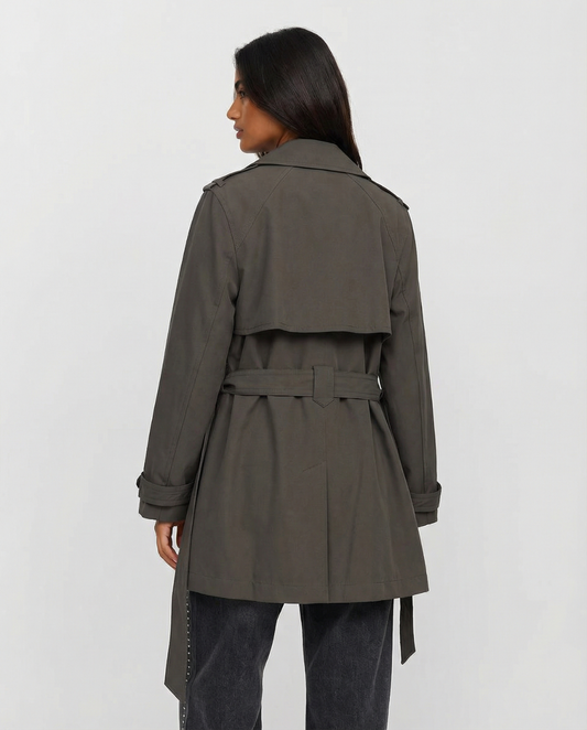 Elodie | Elegant Double Breasted Trench Coat Khaki Belted