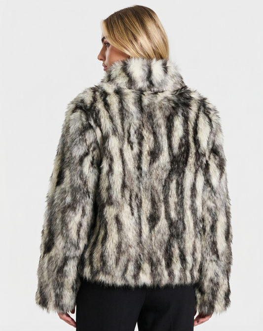 Lara | Winter Cropped Faux Fur Jacket Grey