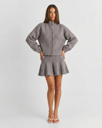 Poppy | Brushed Knit Cropped Bomber Mini Skirt Co-ord Set