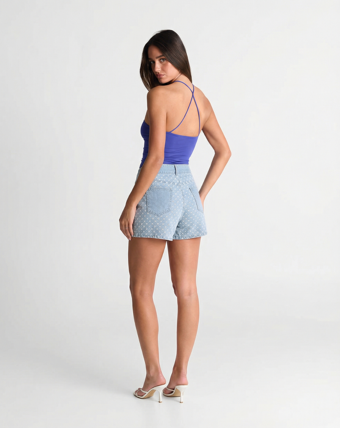 Romy | Floral Print Light Wash Denim Shorts