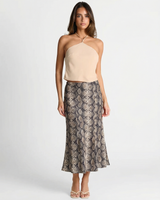 Yasmine | Snake Print Bias-Cut Satin Midi Skirt