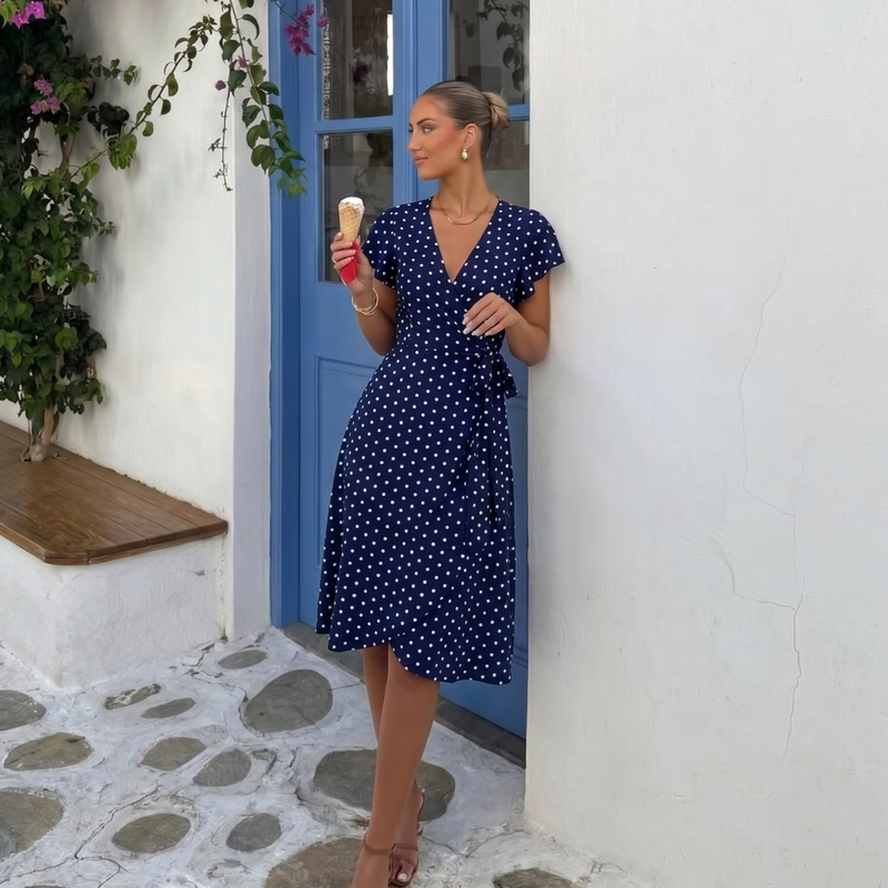 Odette polka dot midi dress fabric detail