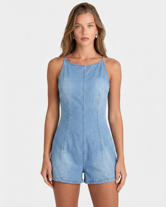 Briar | Casual Denim Romper Light Blue Sleeveless Short