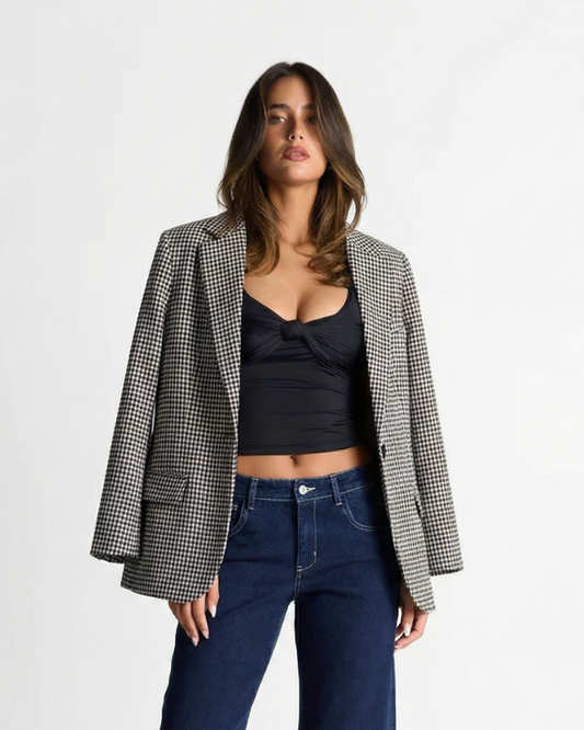 Vera | Plaid Oversized Blazer Black White Double Breasted