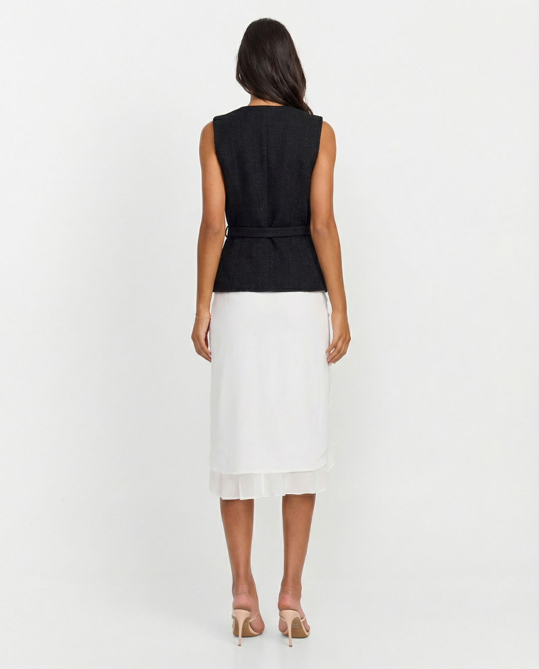 Eliana | Tweed Belted Tailored Vest with Pockets