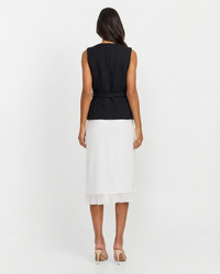 Eliana | Tweed Belted Tailored Vest with Pockets