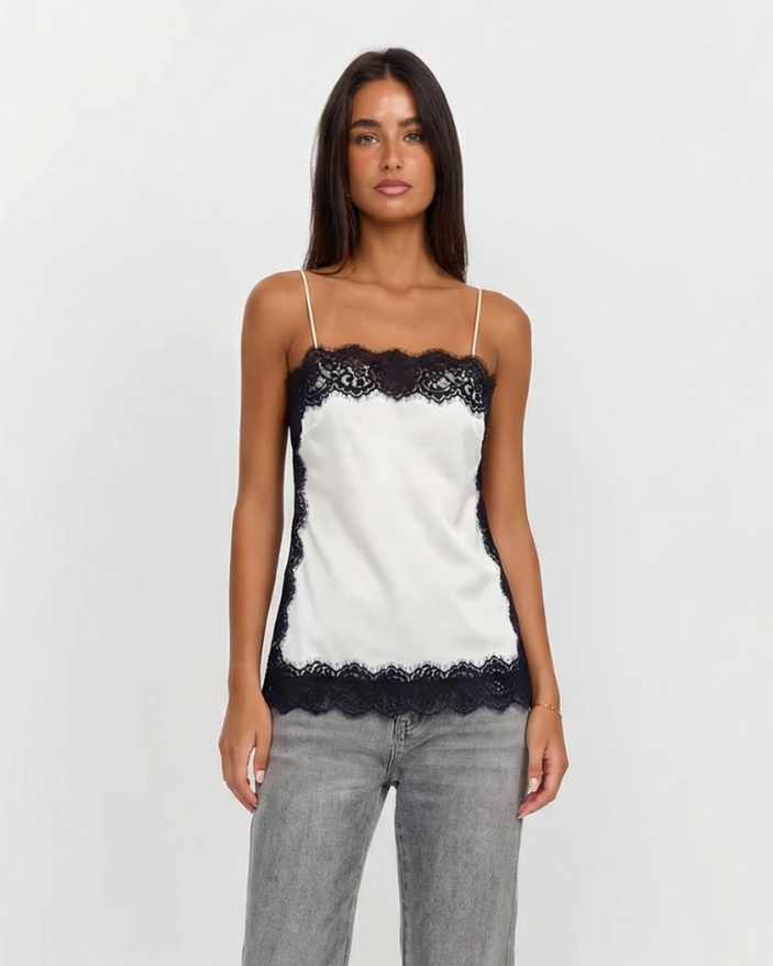 Evelyn | Lace Trim Satin Cami Top