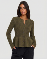Darcie | Ribbed Knit Peplum Button Front Cardigan