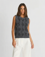 Esther | Rhinestone Argyle Cropped Knit Vest