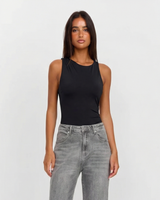 Brianna | High Crew Neck Wide Armhole Sculpting Jersey Tank Top in Black