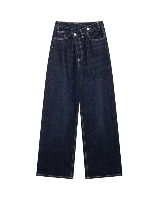 Demi | Wide Leg Jeans Dark Blue Indigo High Waisted Contrast Stitch