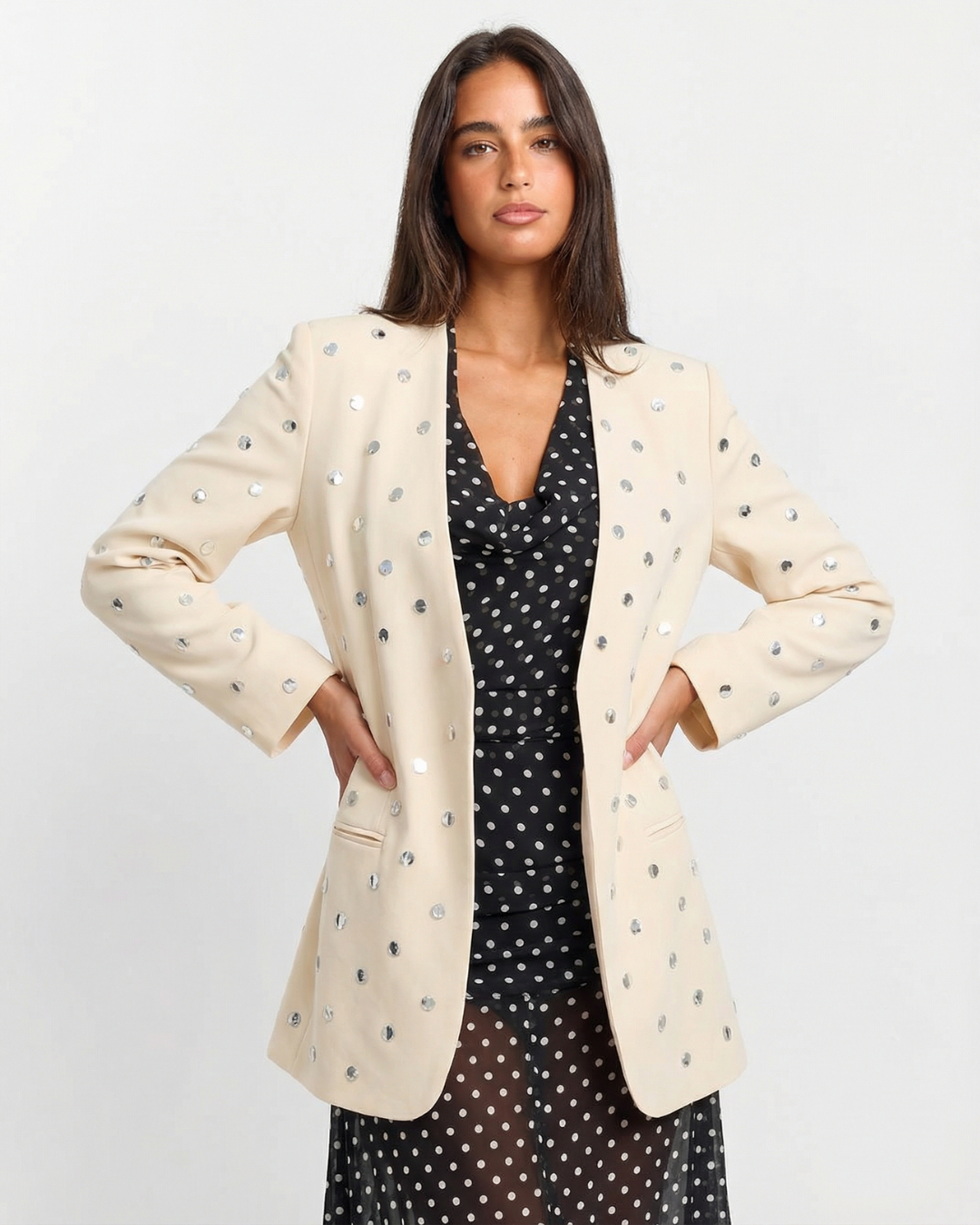 Margot | Sequin Embellished Oversized Blazer Cream