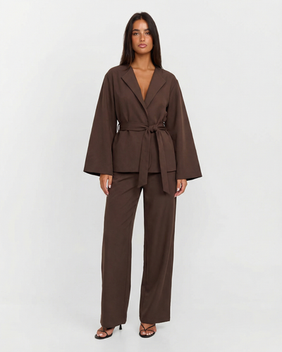 Zara | Elegant Brown Suit Tie Waist