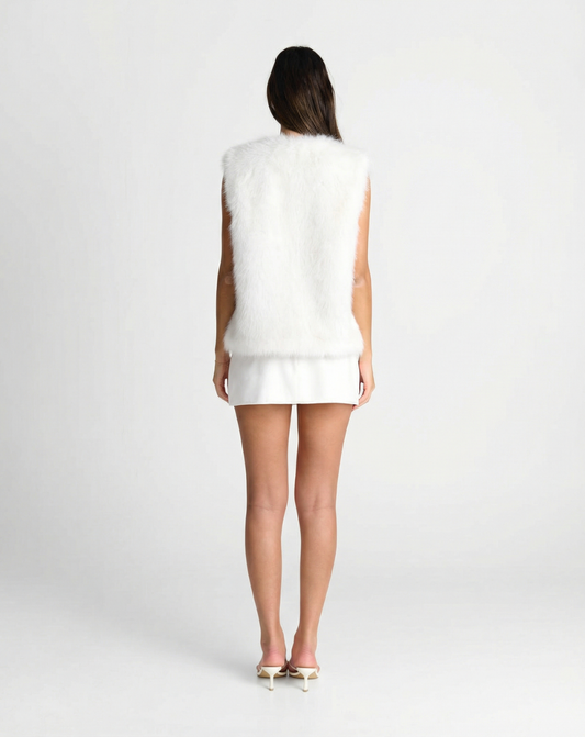 Sia | Fluffy Faux Fur Jacket White Sleeveless