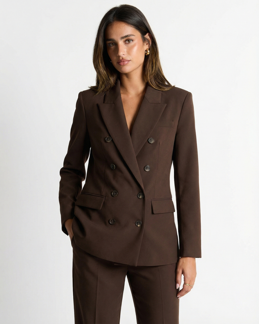 Margot | Chocolate Brown Double Breasted Blazer
