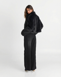 Francesca | Black Faux Fur High Collar Cropped Jacket
