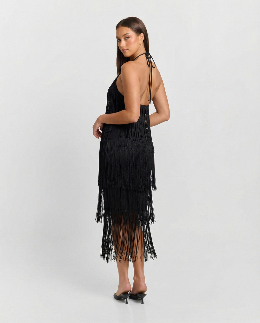 Elodie | Satin Halter Neck Fringe Mini Dress